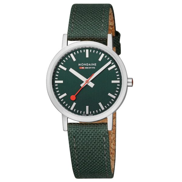 Mondaine Classic 36mm cadran vert bracelet textile