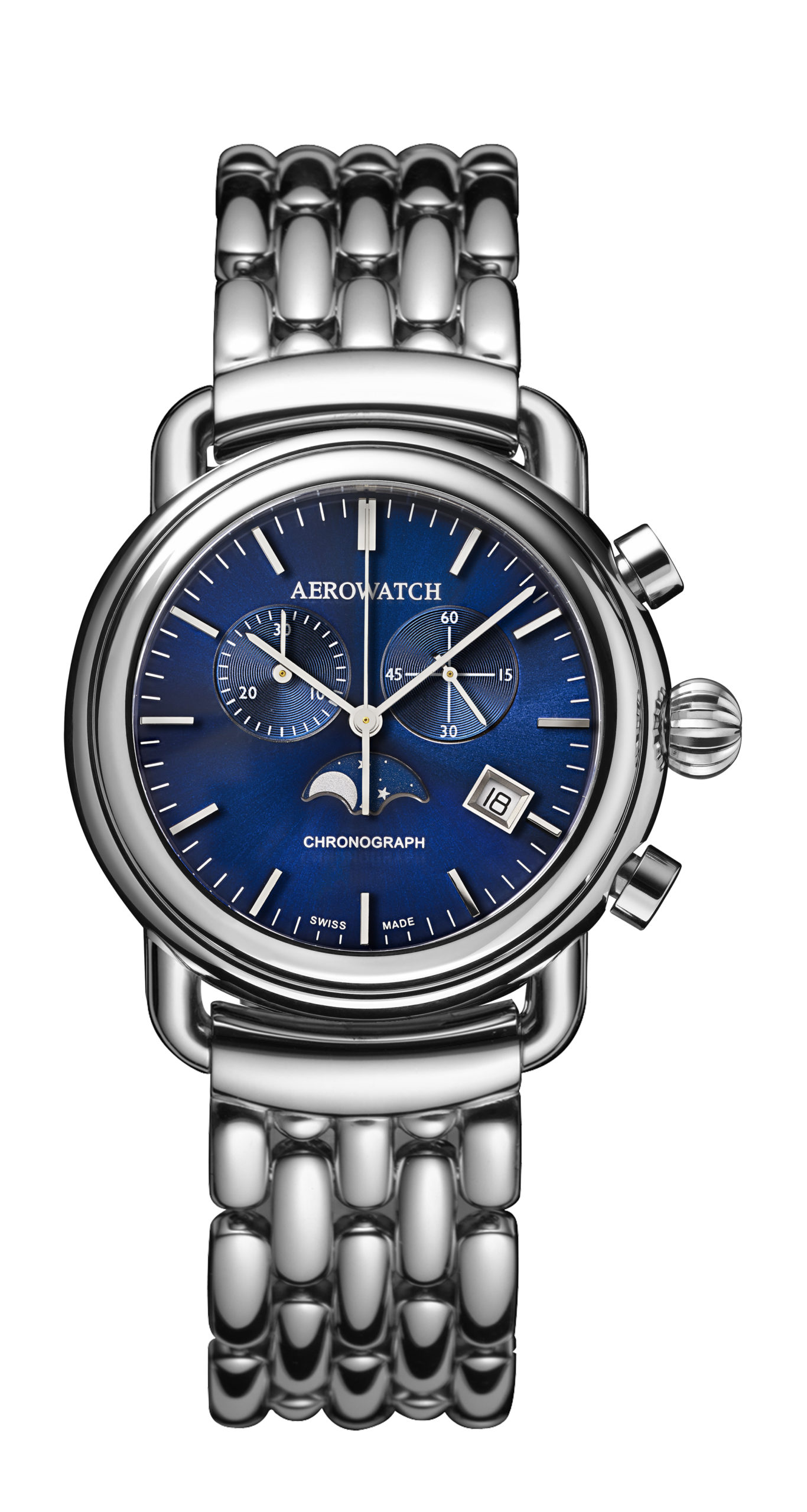 Aerowatch acier ronde cadran bleu