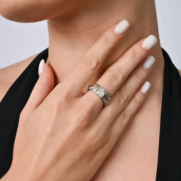 Bague Gexist en argent bicolore Cervin & vaches & Edelweiss – Image 2