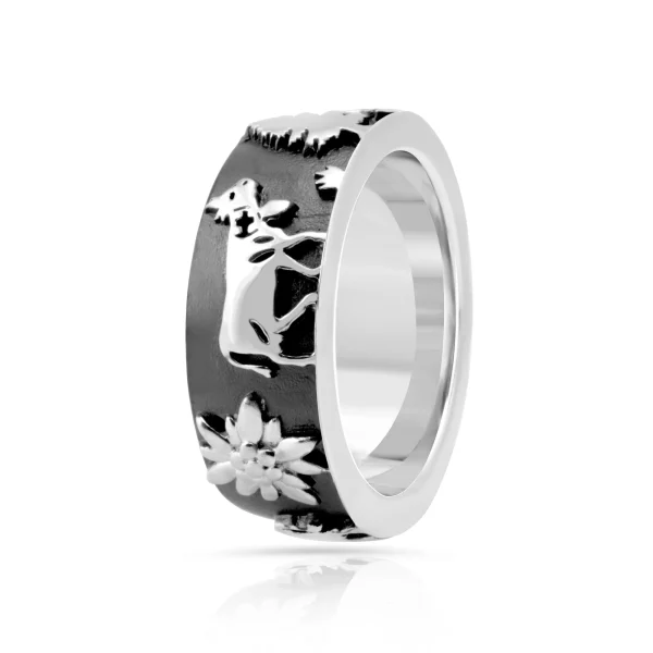 Bague Gexist Edelweiss Rhodium Noir & Sapin & Cervin & Vaches – Image 3
