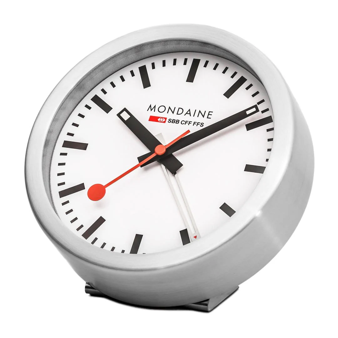 Mini horloge et réveil Mondaine blanche – Image 2