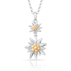 Gexist collier en argent avec pendentif double Edelweiss bicolore