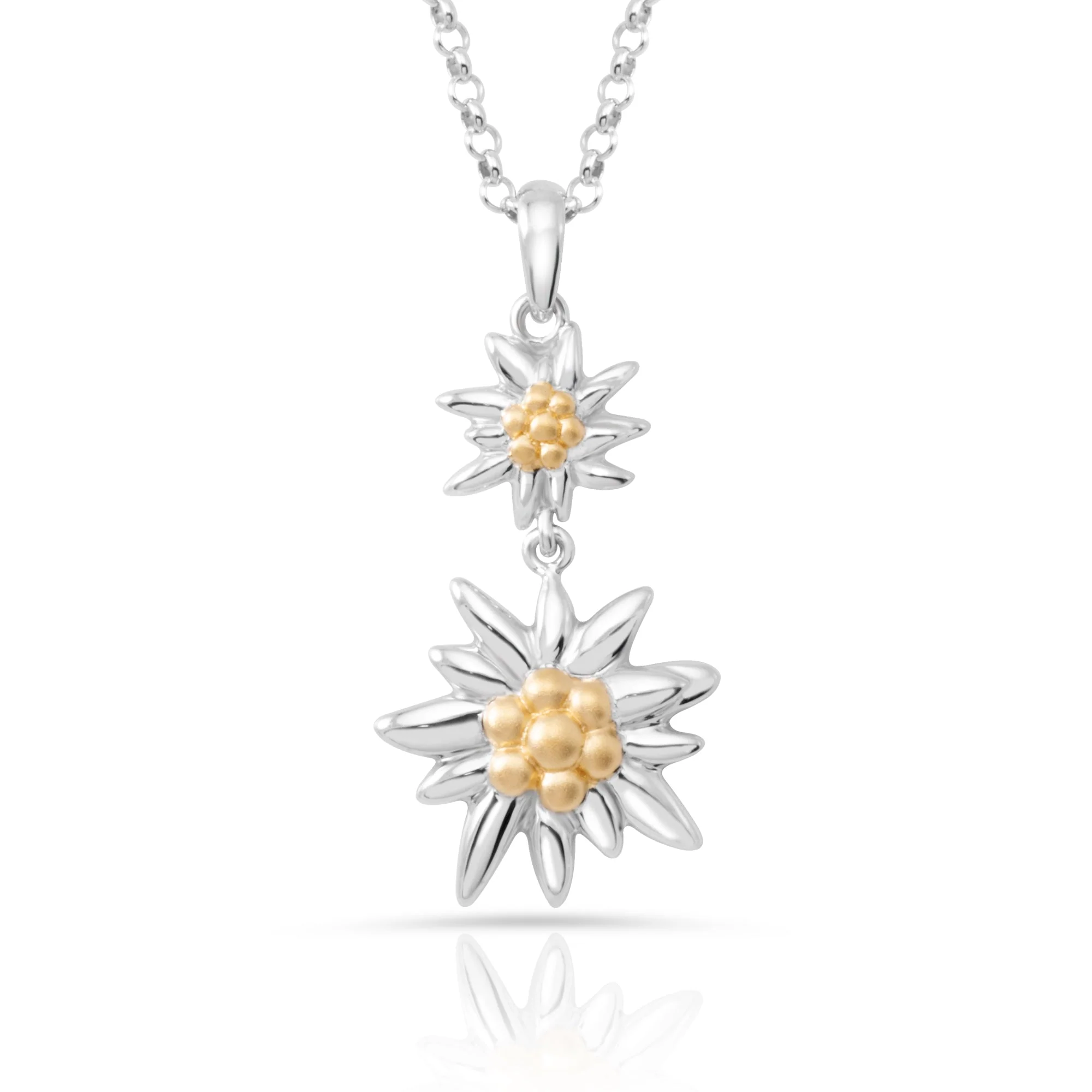 Gexist collier en argent avec pendentif double Edelweiss bicolore
