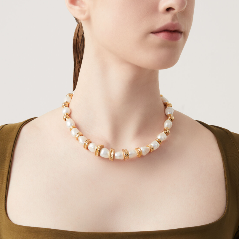 Collier Riviera Giovanni Raspini doré et perles naturelles – Image 2